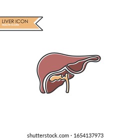 Line and color icon of the liver organ. Health care symbol.