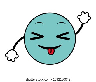 line color joking emoji face expression with arms