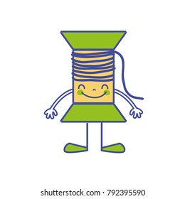 line color kawaii happy thread object with arms and legs