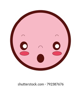 line color kawaii head with cute scared face