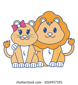 line color lion couple cute animal together
