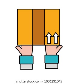 line color man hands with box package service