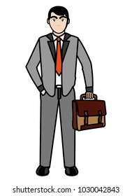 line color man with suitcase and elegant clothes style