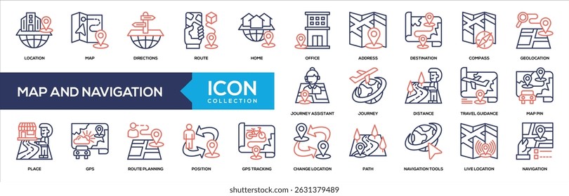 Color de línea - Mapa y Colección de iconos de navegación