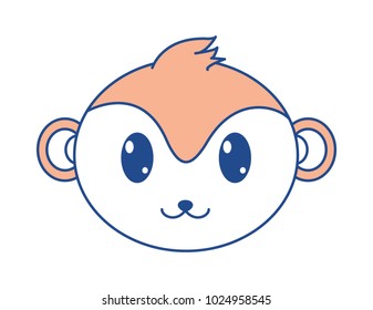 line color monkey head cute animal character