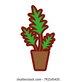 line color nature plant with leaves inside flowerpot