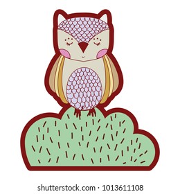 line color owl wild animal in bursh plant