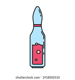 Line color plain medical healthcare icon glass ampoule. Professional equipment symbol. Science, pharmacy, medic, chemistry background emblem element. Vector laboratory medical outline illustration.