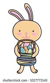 line color rabbit animal with eggs easter decoration inside hamper