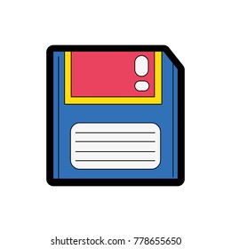 line color retro diskette technology with data information vector illustration