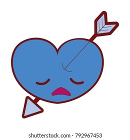 line color sad heart with arrow kawaii character