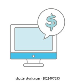 line color screen computer with dollar symbol inside chat bubble