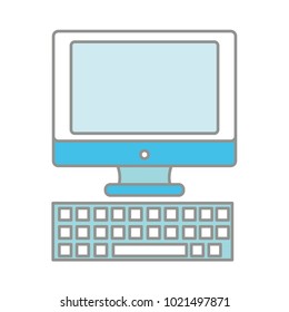 line color screen computer with keyboard technology icon
