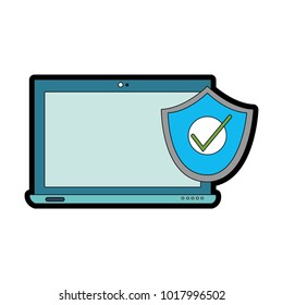 line color screen laptop technology with shield security