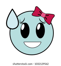 line color shame laugh female emoji expression with ribbon bow