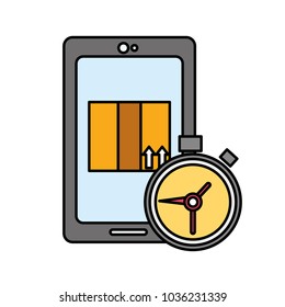 line color smartphone with box package and chronometer time