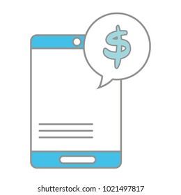line color smartphone technology with dollar symbol inside chat bubble