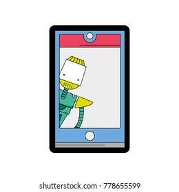 line color smartphone technology with robot machine design vector illustration