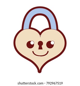 line color smile heart padlock kawaii personage