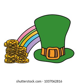 line color st patrick hat with coins gold and rainbow