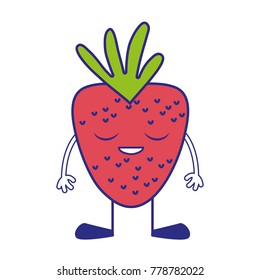 line color strawberry kawaii fruit with closed eyes