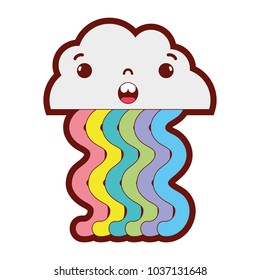 line color surprised cloud kawaii with cute rainbow