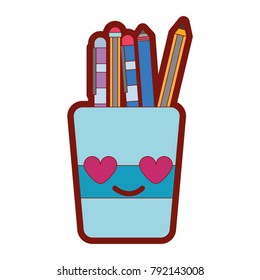 line color tools cup in love kawaii cartoon