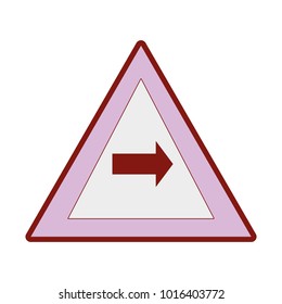line color triangle warning notices with turn right sign