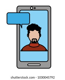 line color user elegant man faceless insede smartphone with chat bubble