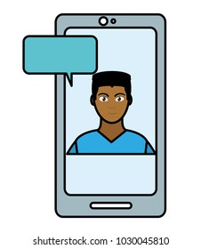line color user elegant man inside smartphone with chat bubble