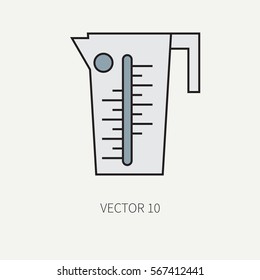 Line color vector kitchenware icons - beaker. Cutlery tools. Cartoon style. Illustration, element for your design. Equipment for food preparation. Kitchen. Household. Cooking. Cook Graduate