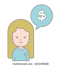 line color woman with blouse and dollar symbol inside chat bubble