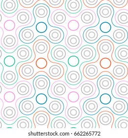 Line colorful fidget spinners at white background, seamless pattern