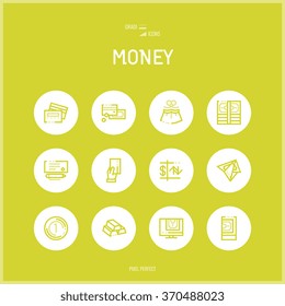  Line colorfuul icons set collection of Money and Banking