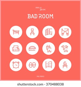 Line colorfuul icons set collection of bad room.