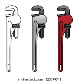 Line and coloured drawings.of two variations of an adjustable plumber's wrench.