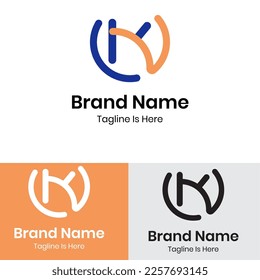 Line combination letter k v logo design