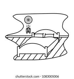 line comfortable bed with pillow object and dream catcher