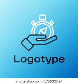 Line Compass icon isolated on blue background. Windrose navigation symbol. Wind rose sign. Colorful outline concept. Vector Illustration