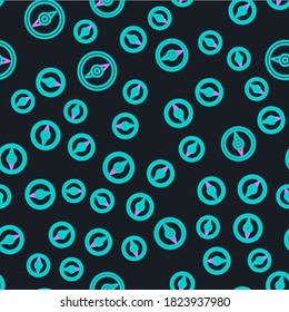 Line Compass icon isolated seamless pattern on black background. Windrose navigation symbol. Wind rose sign.  Vector Illustration