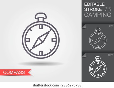 Line Compass icon. Outline symbol for website design, mobile application, ui. Compass pictogram. Linear symbol of camping with shadow.