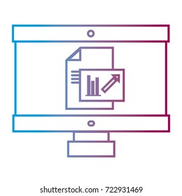 line computer with company document and statistics diagram