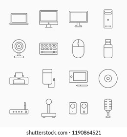 line computer devices icons on a white background