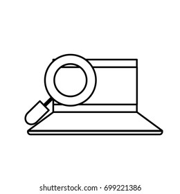 line computer with magnifying glass and security code