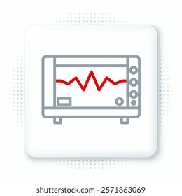 Line Computer monitor with cardiogram icon isolated on white background. Monitoring icon. ECG monitor with heart beat hand drawn. Colorful outline concept. Vector