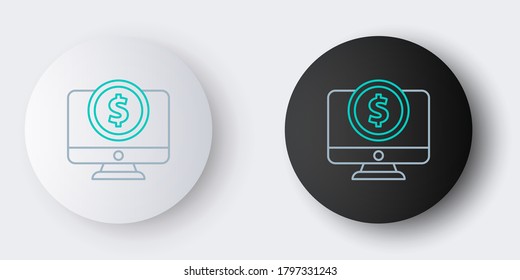 Line Computer monitor with dollar symbol icon isolated on grey background. Online shopping concept. Earnings in the Internet, marketing. Colorful outline concept. Vector