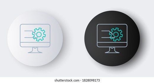 Line Computer monitor with graph chart icon isolated on grey background. Report text file icon. Accounting sign. Audit, analysis, planning. Colorful outline concept. Vector