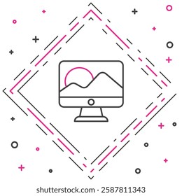 Line Computer monitor screen icon isolated on white background. Electronic device. Front view. Colorful outline concept. Vector Illustration