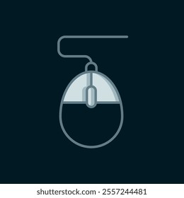 Line Computer mouse gaming icon isolated on black background. Optical with wheel symbol. Flat filled outline style with shadow. Vector