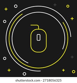 Line Computer mouse gaming icon isolated on black background. Optical with wheel symbol. Colorful outline concept. Vector